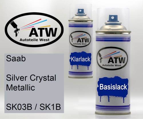 Saab, Silver Crystal Metallic, SK03B / SK1B: 400ml Sprühdose + 400ml Klarlack - Set, von ATW Autoteile West.